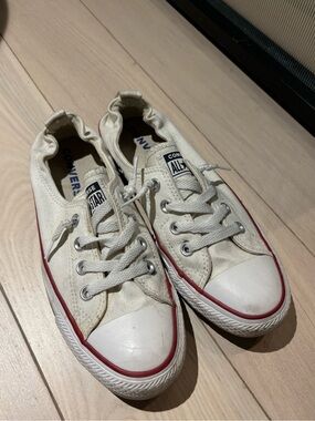 Converse White Canvas Low Top Sneakers with Red Trim